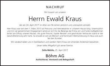 Anzeige von Ewald Kraus von MGO