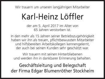 Anzeige von Karl-Heinz Löffler von MGO