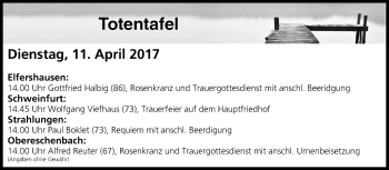 Anzeige von Totentafel vom 11.04.2017 von MGO