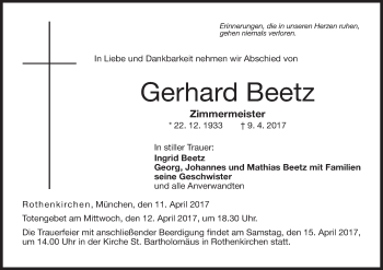 Anzeige von Gerhard Beetz von MGO