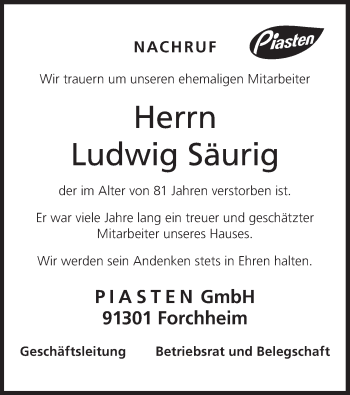 Anzeige von Ludwig Säurig von MGO