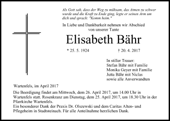 Anzeige von Elisabeth Bähr von MGO