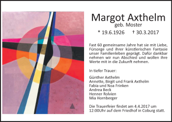 Anzeige von Margot Axthelm von MGO