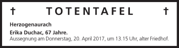 Anzeige von Totentafel vom 18.04.2017 von MGO