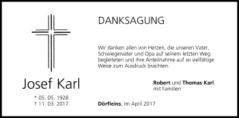 Anzeige von Josef Karl von MGO