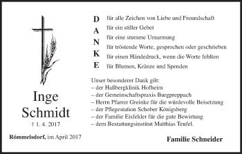 Anzeige von Inge Schmidt von MGO