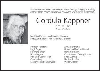 Anzeige von Cordula Kappner von MGO