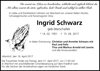 Anzeige von Ingrid Schwarz von MGO