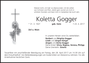 Anzeige von Koletta Gogger von MGO