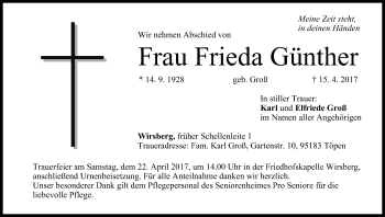 Anzeige von Frieda Günther von MGO