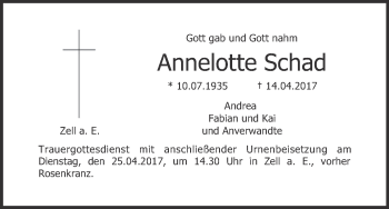 Anzeige von Annelotte Schad von MGO