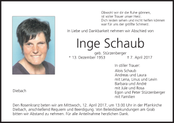 Anzeige von Inge Schaub von MGO