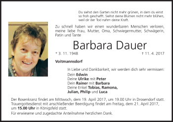 Anzeige von Barbara Dauer von MGO