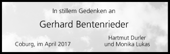 Anzeige von Gerhard Bentenrieder von MGO