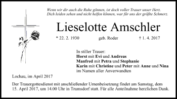 Anzeige von Lieselotte Amschler von MGO