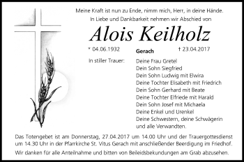 Anzeige von Alois Keilholz von MGO