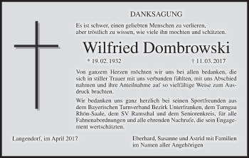 Anzeige von Wilfried Dombrowski von MGO