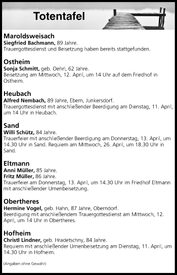 Anzeige von Totentafel vom 11.04.2017 von MGO
