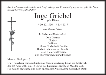 Anzeige von Inge Griebel von MGO