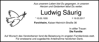 Anzeige von Ludwig Säurig von MGO