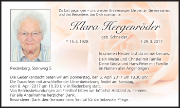 Anzeige von Klara Hergenröder von MGO