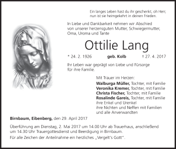 Anzeige von Ottilie Lang von MGO