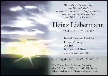 Anzeige von Heinz Liebermann von MGO