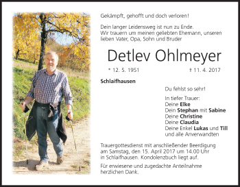 Anzeige von Detlev Ohlmeyer von MGO