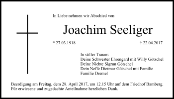 Anzeige von Joachim Seeliger von MGO