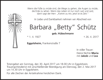Anzeige von Barbara Schütz von MGO