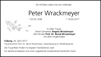 Anzeige von Peter Wrackmeyer von MGO