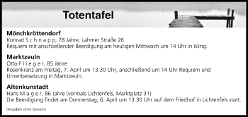 Anzeige von Totentafel vom 05.04.2017 von MGO