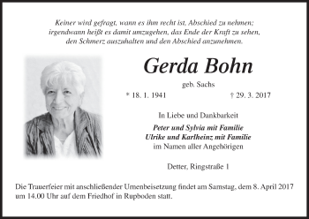 Anzeige von Gerda Bohn von MGO
