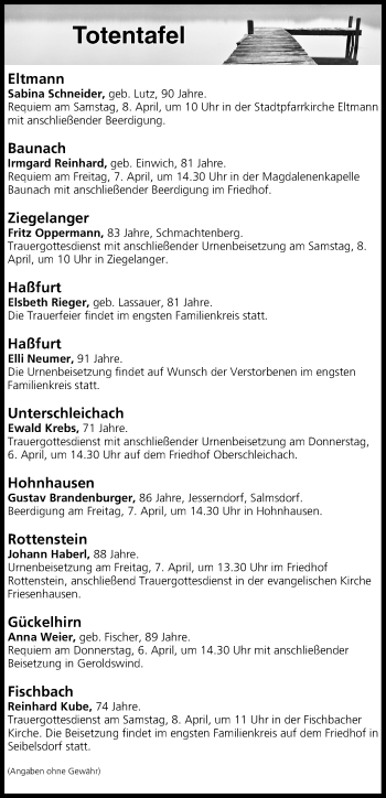 Anzeige von Totentafel vom 06.04.2017 von MGO