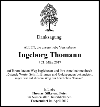 Anzeige von Ingeborg Thomann von MGO