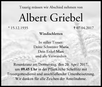 Anzeige von Albert Griebel von MGO