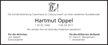 Anzeige von Hartmut Oppel von MGO
