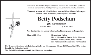 Anzeige von Betty Podschun von MGO
