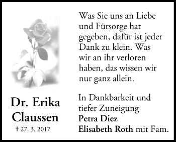 Anzeige von Erika Claussen von MGO
