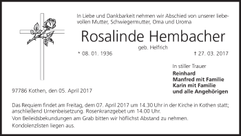 Anzeige von Rosalinde Hembacher von MGO