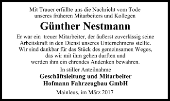 Anzeige von Günther Nestmann von MGO