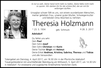 Anzeige von Theresia Holzmann von MGO