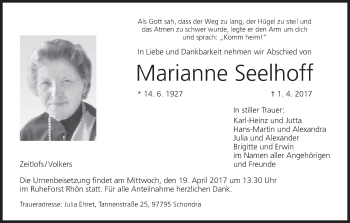 Anzeige von Marianne Seelhoff von MGO