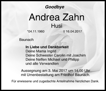 Anzeige von Andrea Zahn von MGO