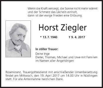 Anzeige von Horst Ziegler von MGO