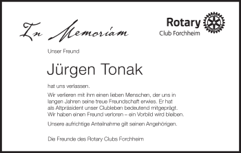 Anzeige von Jürgen Tonak von MGO