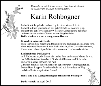 Anzeige von Karin Rohbogner von MGO