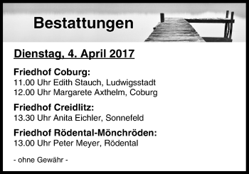 Anzeige von Bestattungen vom 01.04.2017 von MGO