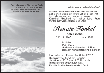 Anzeige von Renate Forkel von MGO