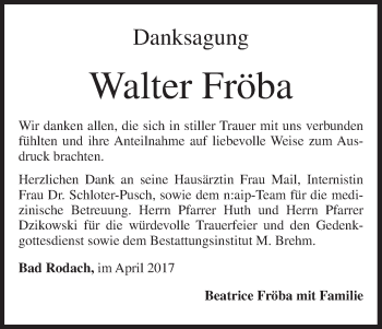 Anzeige von Walter Fröba von MGO